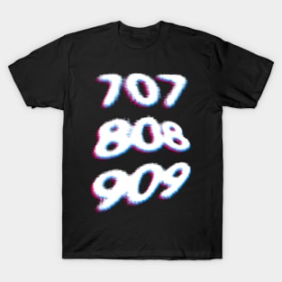 707 808 909 3D Glitch Aesthetic Design T-Shirt